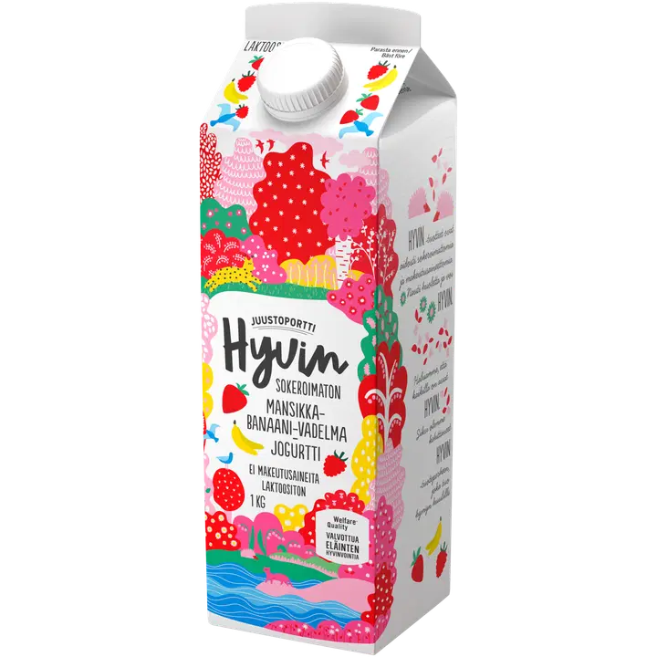 Juustuportti Hyvin suhkruvaba jogurt maasika-vaarika laktoosivaba 1kg