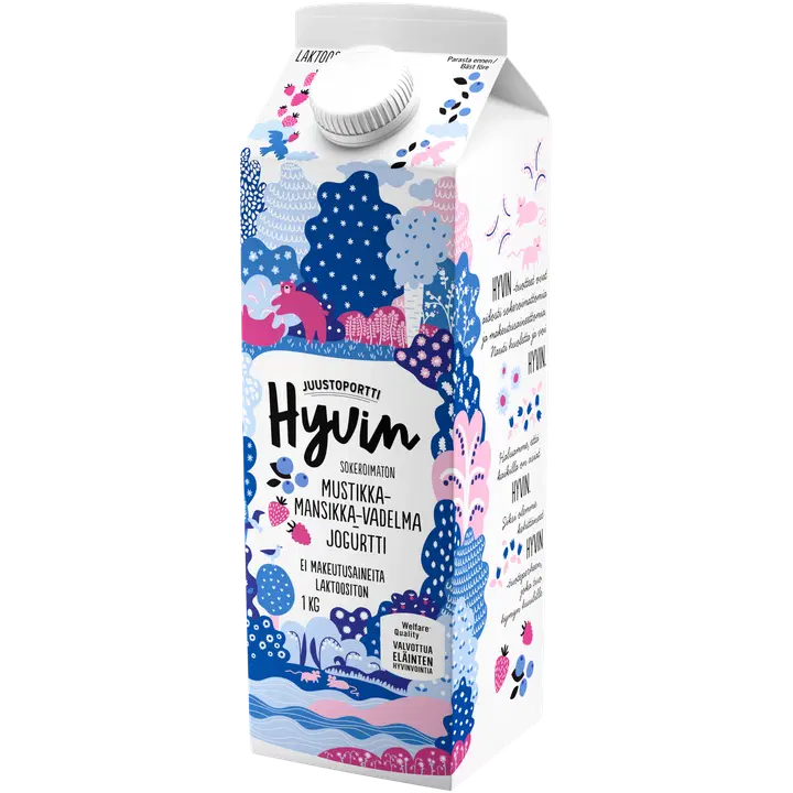 Juustoportti Hyvin mustika-maasika-vaarikajogurt, laktoosivaba, 1 kg
