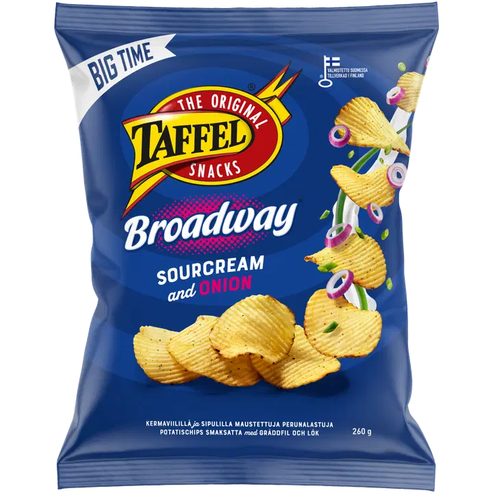 Taffel Broadway sourcream & onion maustettu sipsi 260g