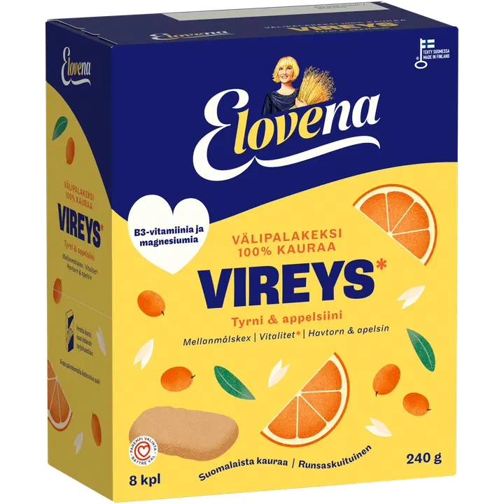 Elovena astelpaju ja apelsiniga täisteraküpsis 8 x 30 g