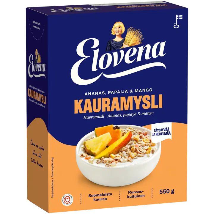 Elovena 550g ananas, papaija & mango täysjyväkauramysli