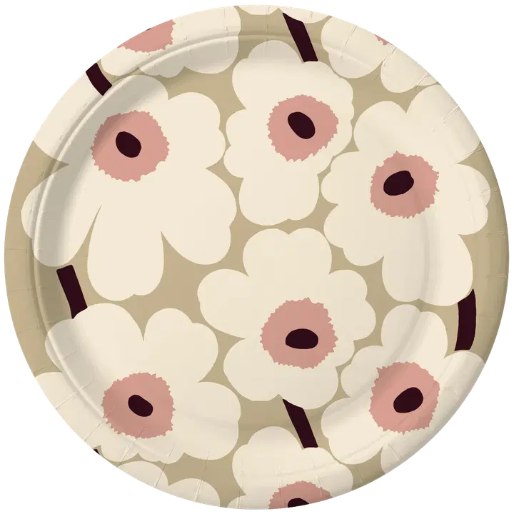 Papptaldrikud Marimekko Unikko beež roosa 18cm