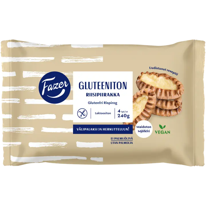 Fazer Gluteeniton Riisipiirakka 4kpl 240g, kypsäpakaste