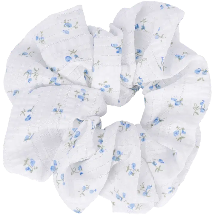 Ibero schrunchie valge, helesinised lilled