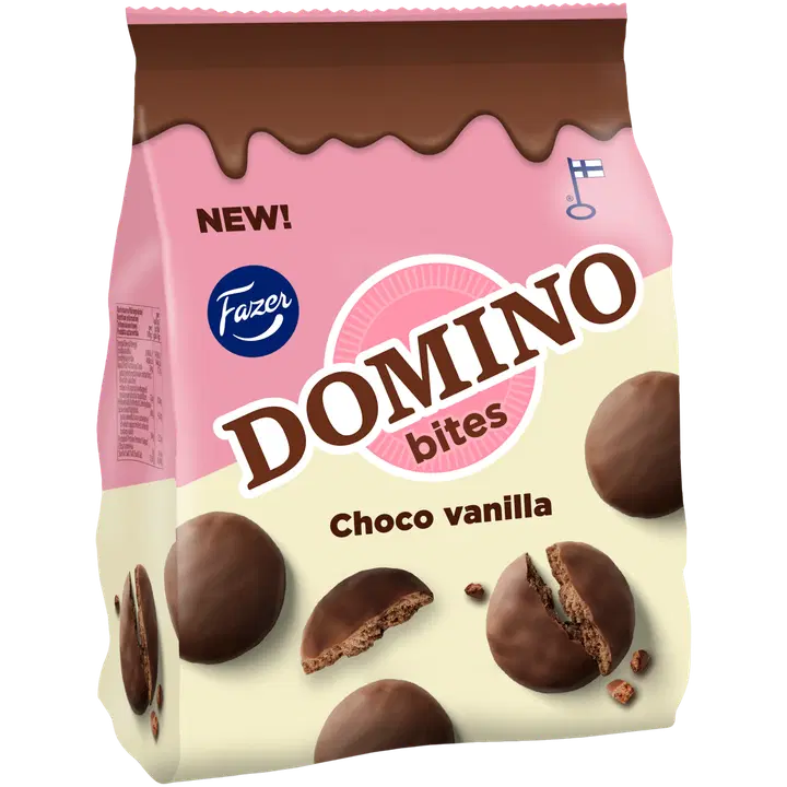 Domino piimašokolaadiga (33%) kaetud vaniljemaitselised kakaoküpsised 185g