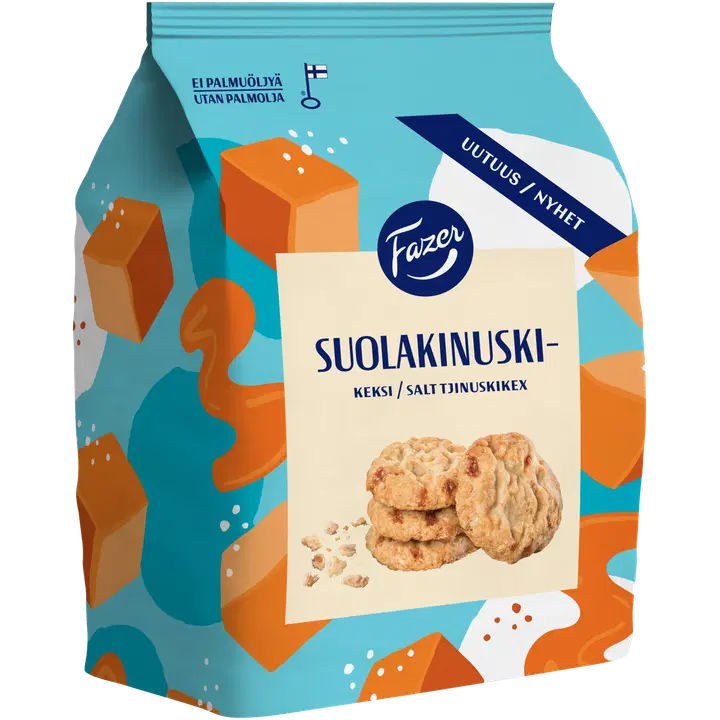 Fazer küpsised karamellitükkide (6%) ja meresoolaga (0,6%), 270g, u. 58tk
