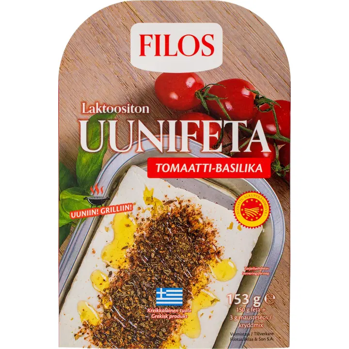 Filos küpsetatud feta tomati ja basiilikuga, laktoosivaba PDO, 153 g