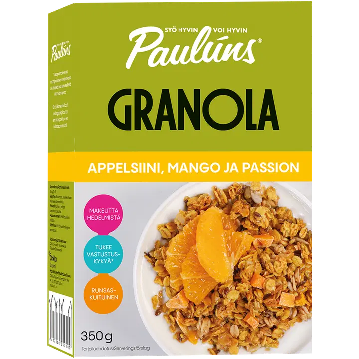 Paulúns apelsini, mango ja passionivilja granola, 350g