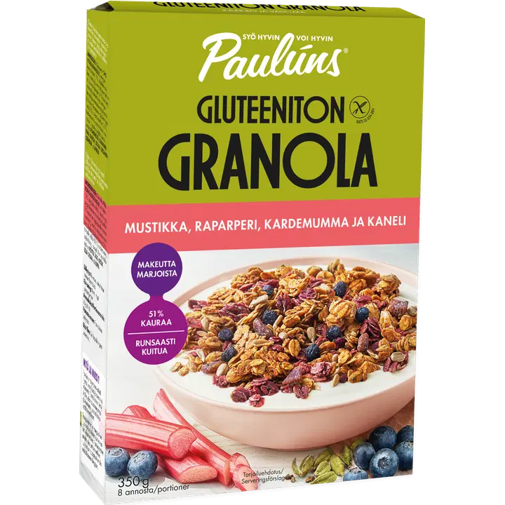 Pauluns krõbe müsli mustika-rabarberi-kardemoni kaneeli, gluteenivaba 350g