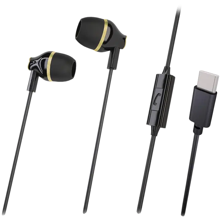 Nööpkõrvaklapid Wave USB-C must/kuld