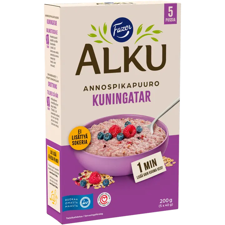 Fazer Alku vaarika- ja mustikamaitseline kiirpuder portsjonitena 200 g / 5 x 40 g