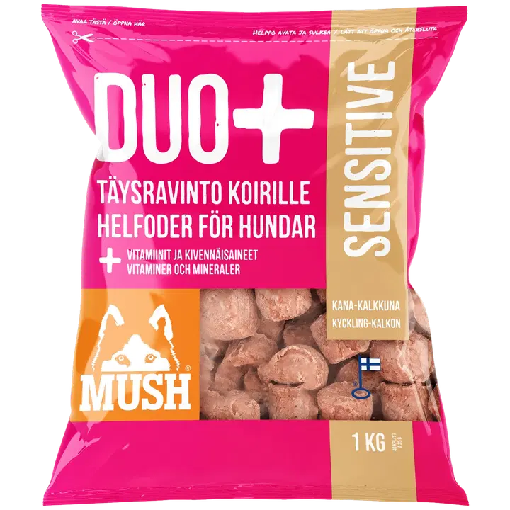 MUSH DUO+ kana-kalkuni täissööt koertele, külmutatud 1 kg