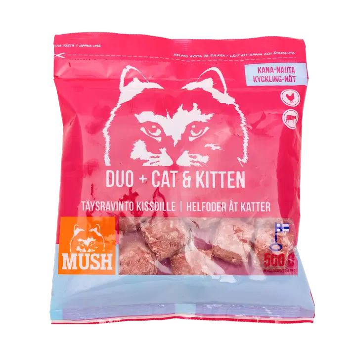 MUSH DUO+ maiustus kana ja veiseilihaga kassile 0,5kg