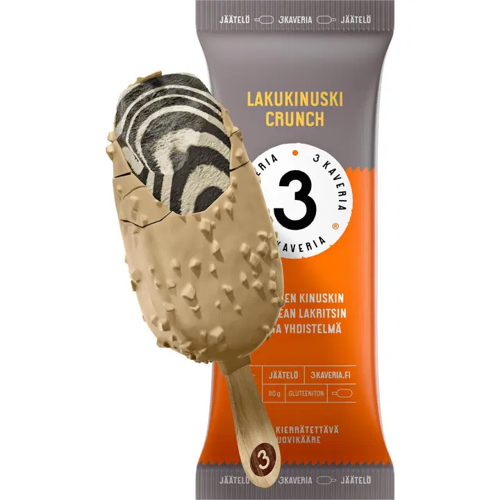 3 Kaverin Karamelli-Lagritsamaitseline Pulgajäätis 80 G / 110 Ml