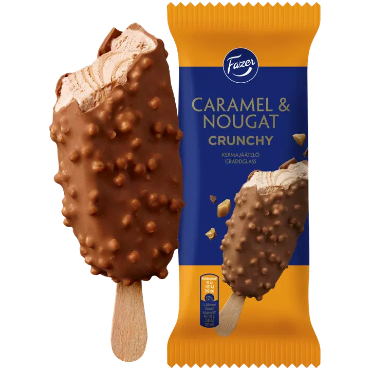 Fazer Karamelli ja Nugatiga krõmpsuv pulgajäätis 65 g/90 ml