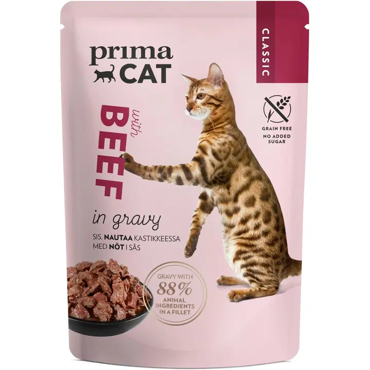 Prima Cat täissööt kassidele kastmes veiselihaga 85 g