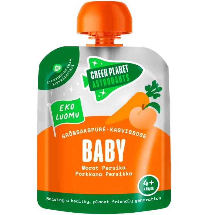 Green Planet Astronauts Orgaaniline beebi porgandi-virsiku püree 70g