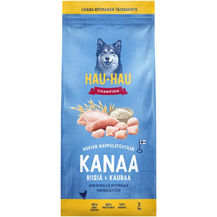 Hau-Hau Champion Kana-riisi ja kaeraga koerte kuivtoit 2kg