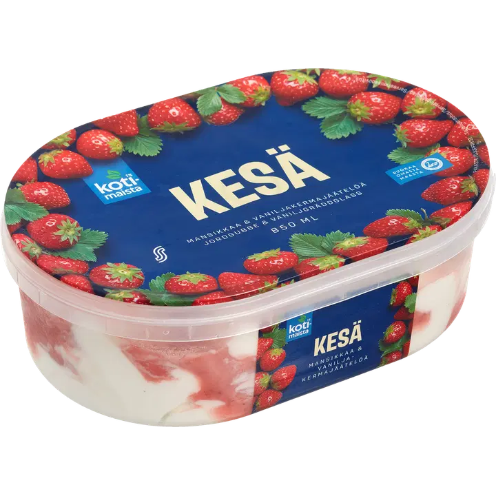 Kotimaista Vanilli-Koorejäätis Maasikakastme ja Šokolaadi-Küpsisepuruga 850 ml