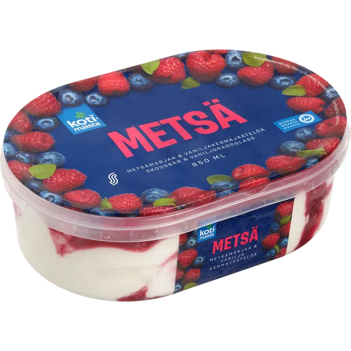 Kotimaista Vanilli-Koorejäätis Metsamarjakastme ja Šokolaadi-Küpsisepuruga 850 ml