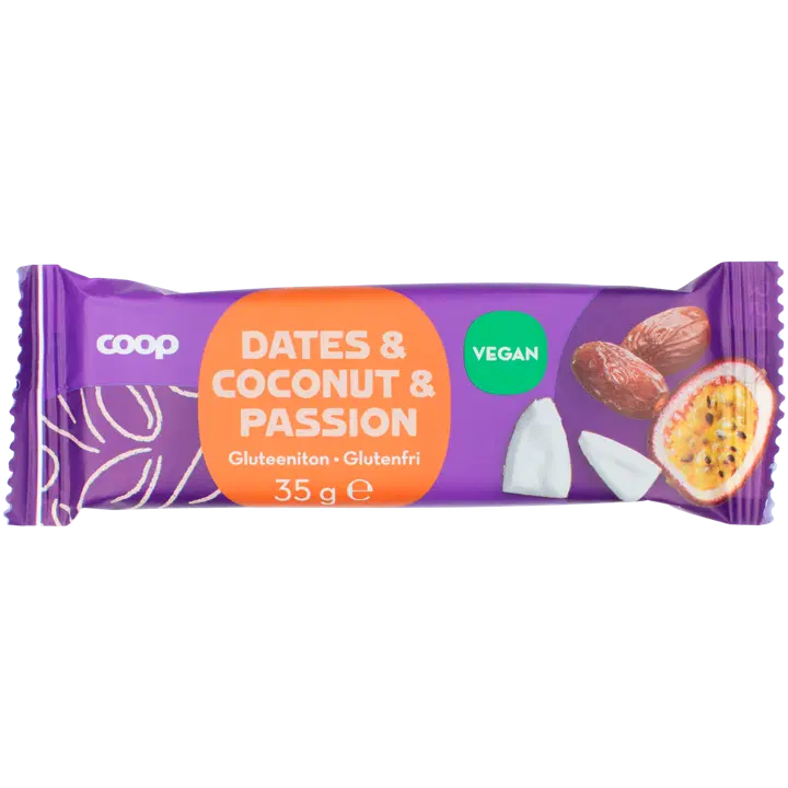 Coop puuviljabatoon datlite, kookose ja passionviljaga 35g