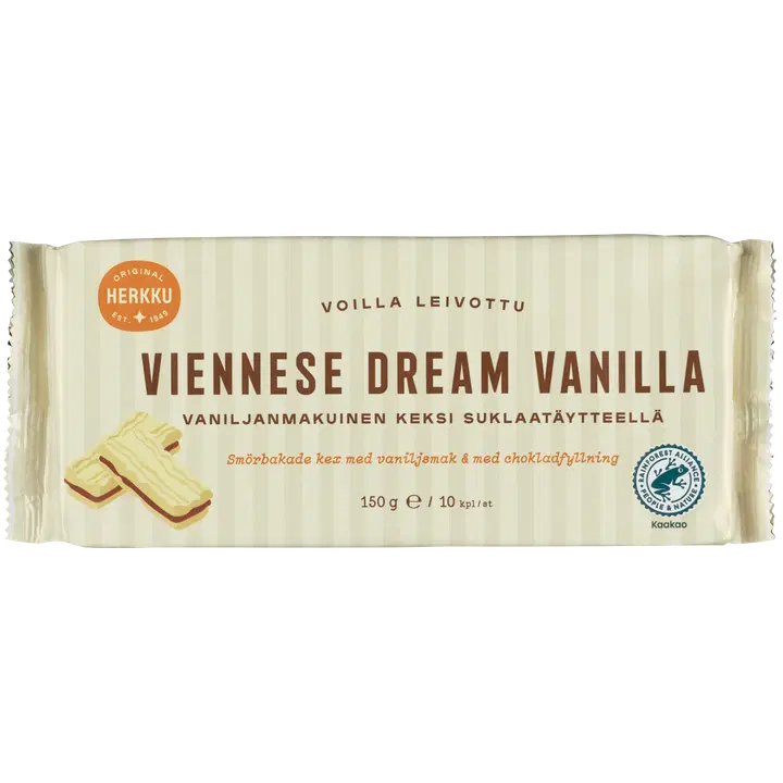 Herkku vanillimaitselised küpsised šokolaaditäidisega 150 g