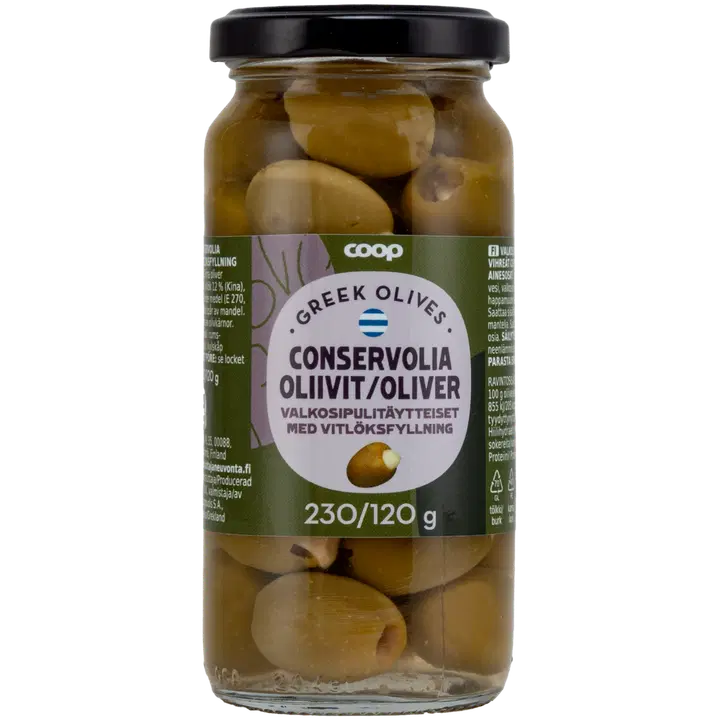 Coop rohelised oliivid küüslaugutäidisega 240/120g