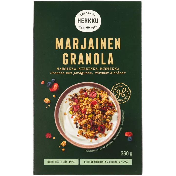 Herkku maasika-kirsi-mustikagranola 360 g