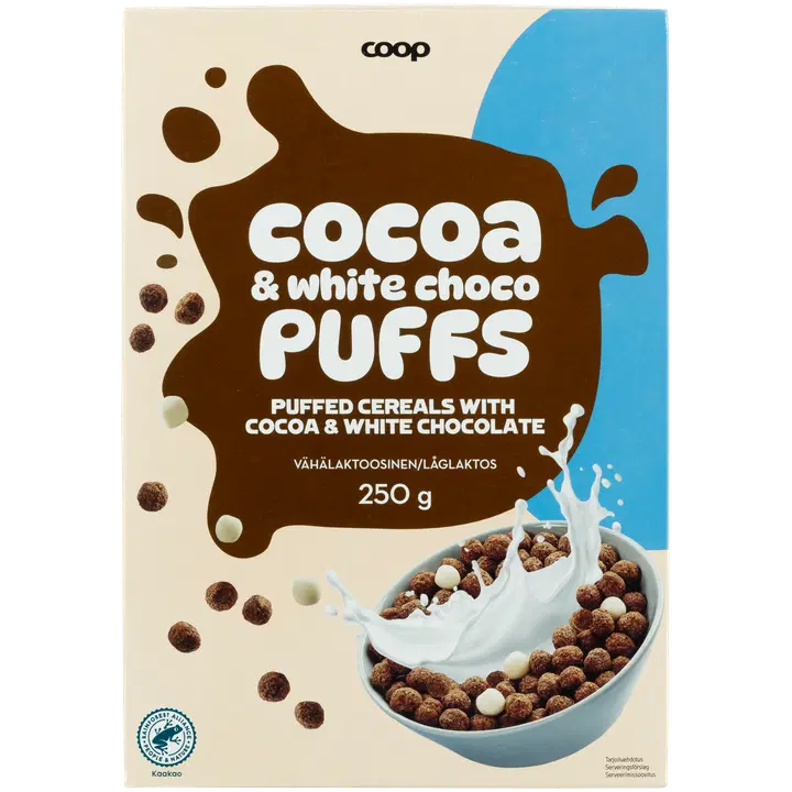 Coop hommikuhelbed valge šokolaadi ja kakaoga 250 g