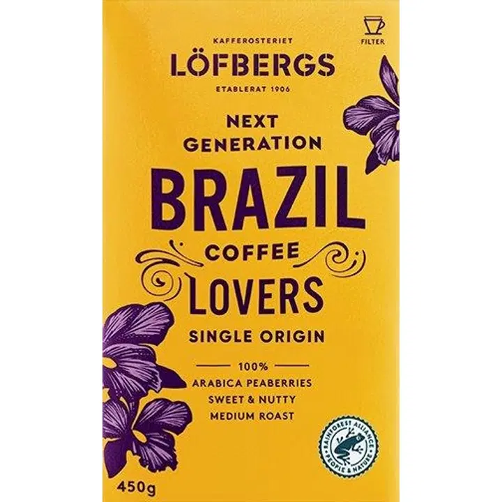 Löfbergs Next Generation Coffee Lovers Brazil Single Origin suodatinkahvi 450 g  Rainforest Alliance