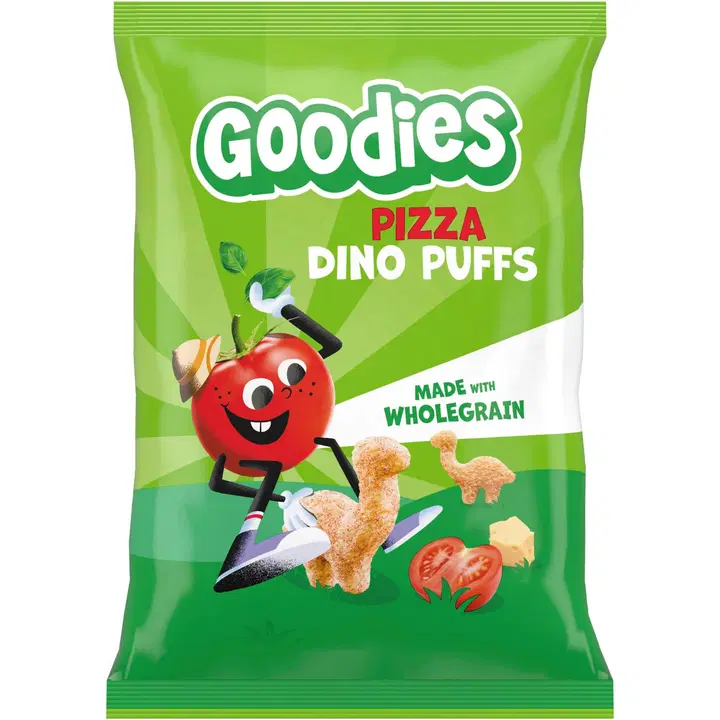 Goodies Dino Puffs Pizza snäkid, 3+a, 30g