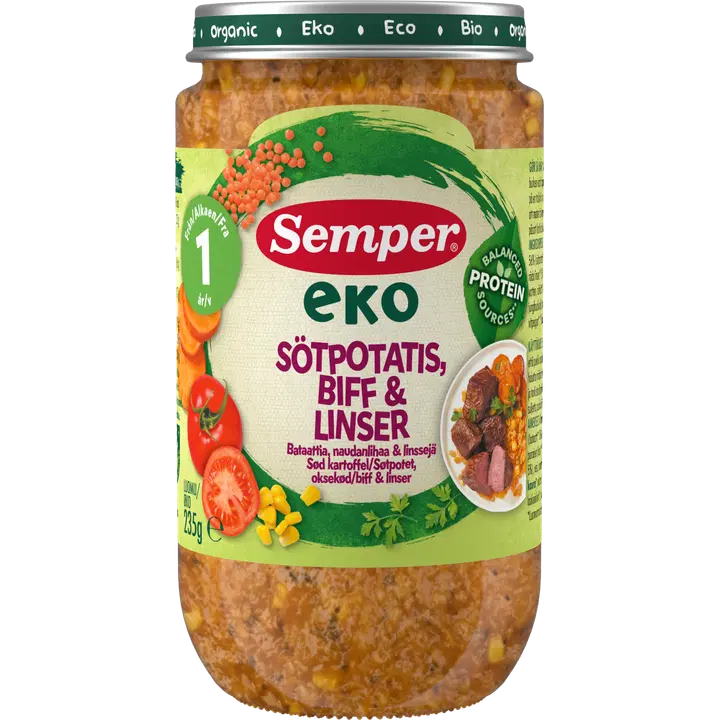 Semper Öko bataat veiseliha ja läätsedega 1a 235g