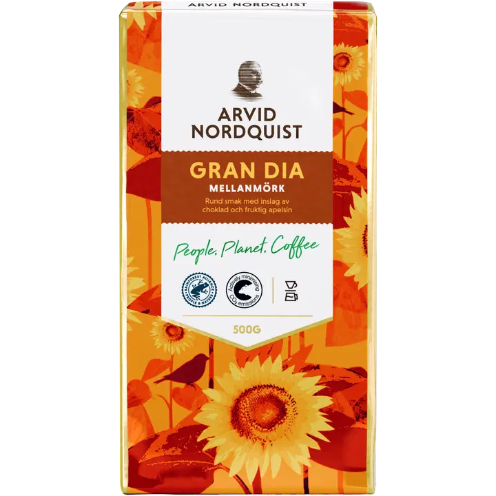 Arvid Nordquist Classic GRAN DIA KAFFE 500G Kesk.röst. Iiriselõhn. Täidlane, pähkl.mõrkj.100% Araabika: Bra/Kesk- Am/Col/Ida-Aafrika