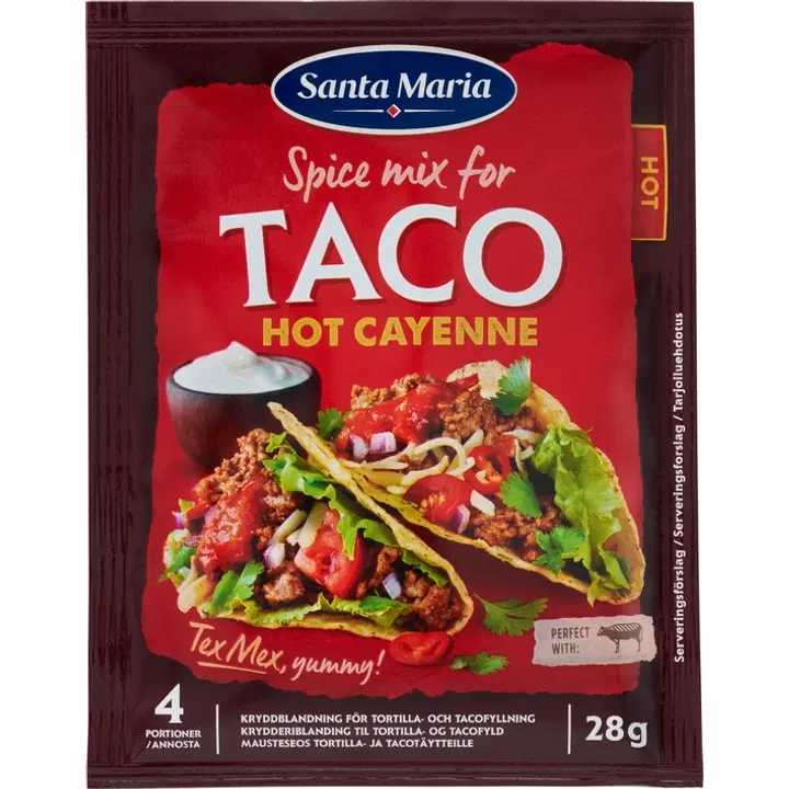 Santa Maria Taco Hot Cayenne Spice Mix, maitseainesegu tortilja- ja takotäidistele, 28 g