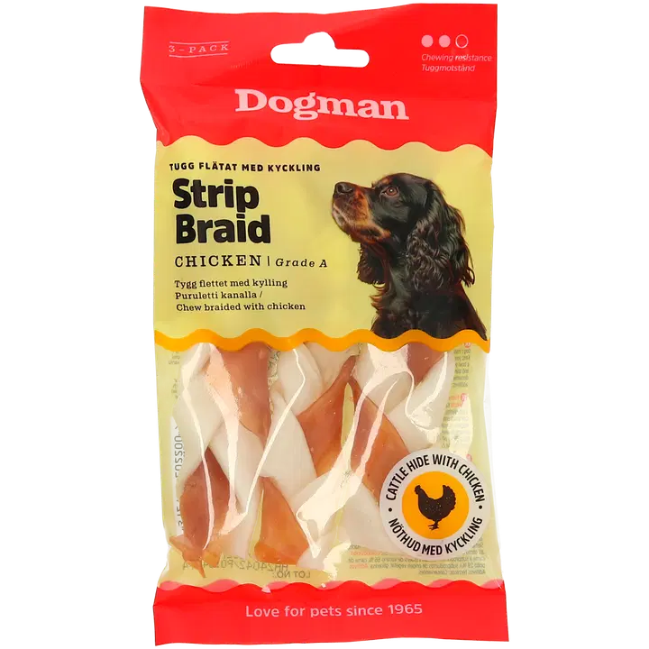Dogman Chicken Strip Braid S närimispulgad kanaga, 3 tk