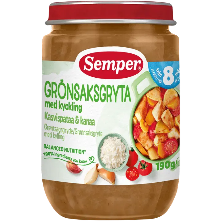 Semper juurvilja-kanapada küüslauguga 190 g, alates 8-elukuust