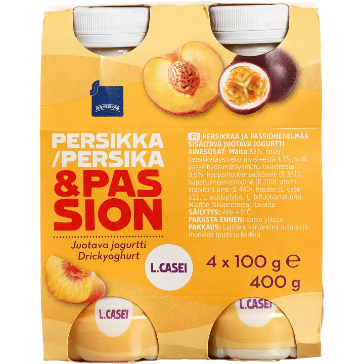 Rainbow virsiku-granadilli jogurtijook, 4 x 100 g