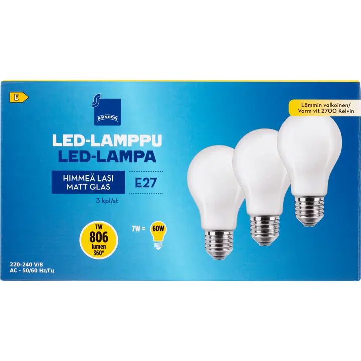 Rainbow LED-lamp 7W E27 2700K 806LM, 3 tk