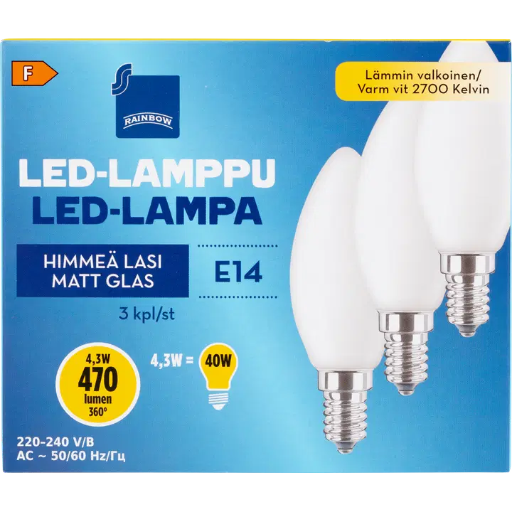 Rainbow LED-küünal 4W E14 2700K 470LM, 3 tk