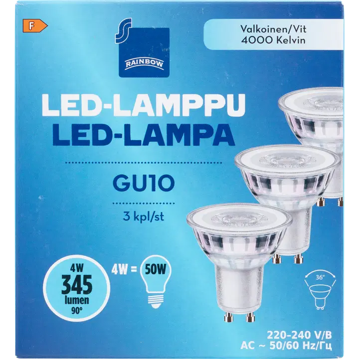 Rainbow LED-lamp Gu10 3,6W 4000K 350LM, 3 tk