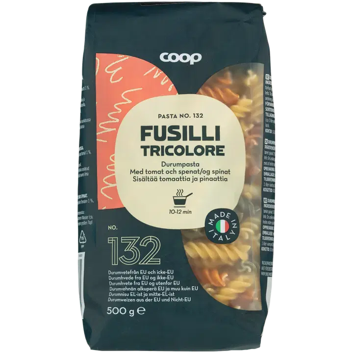 Coop fusilli durumpasta tomati ja spinatiga 500g
