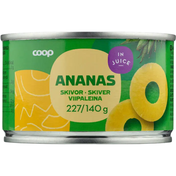 Coop ananassiviilud ananassimahlas 227/140g