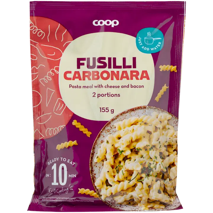 Coop pastaroog juustuga 5% ja peekoniga 2% 155g