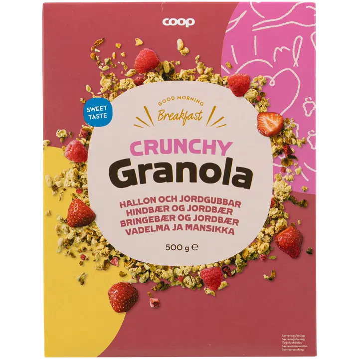 Coop magus granola külmkuivatatud vaarikatükkidega 1,5% ja maasikatega 1,5% 500g