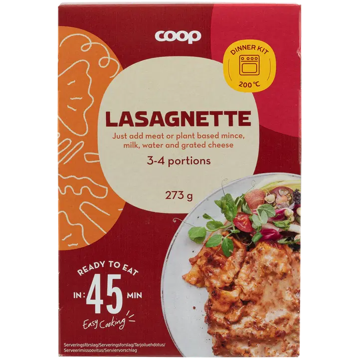 Coop lasagnette ja kastme koostisosad 273g