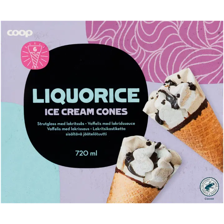 Coop Lagritsajäätis vahvlikoonuses 6tk 720ml/420 g