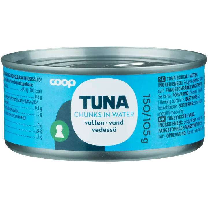 Coop tuunikala tükid vees 150/105g