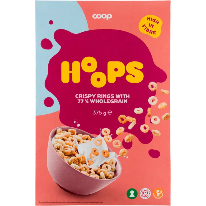 Coop krõbedad kaera, nisu, odra, riisi ja maisi täisterajahuga rõngad 375g