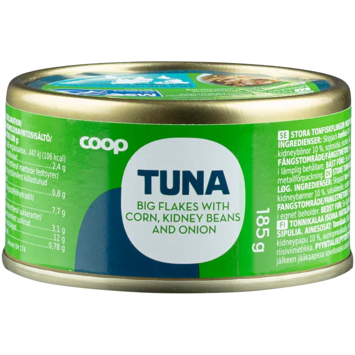 Coop suured tuunikalatükid maisi, punaste kidney ubade ja sibulaga 185g