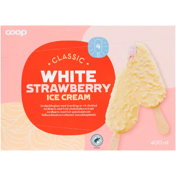 Coop Maasikajäätis Valge Šokolaadiga 4tk 400ml/268 g